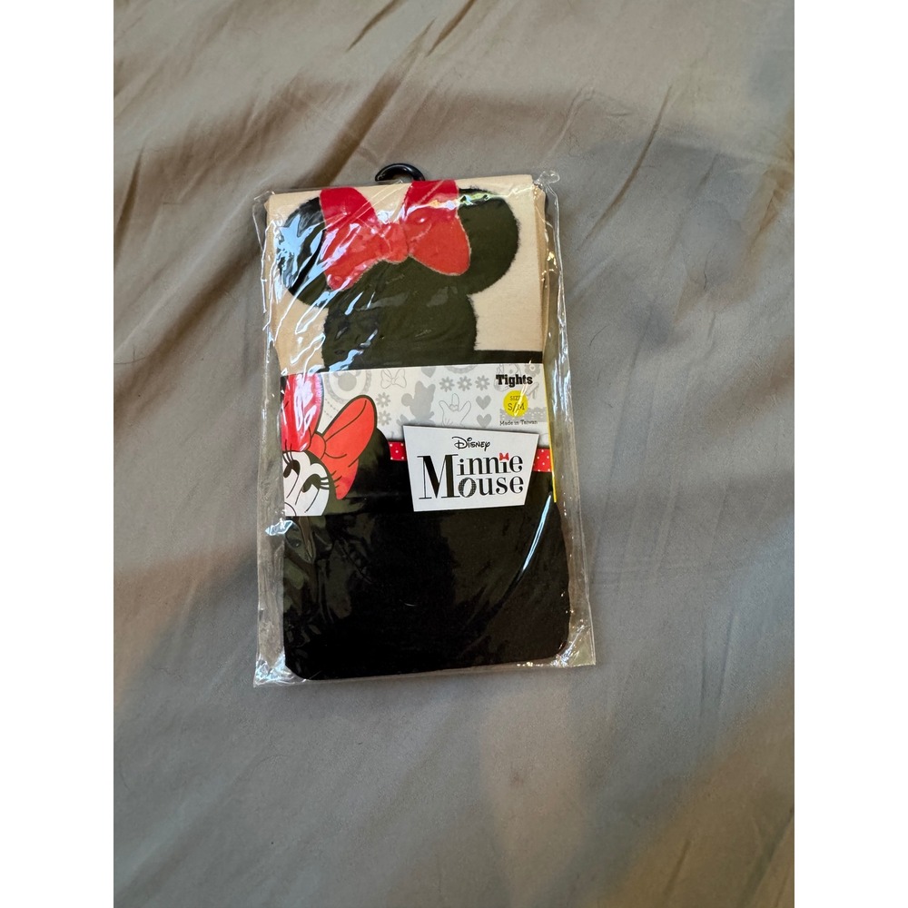 Disney Minnie Mouse Tights Cream Black Red Bow Novelty Hosiery Womens Size S/M